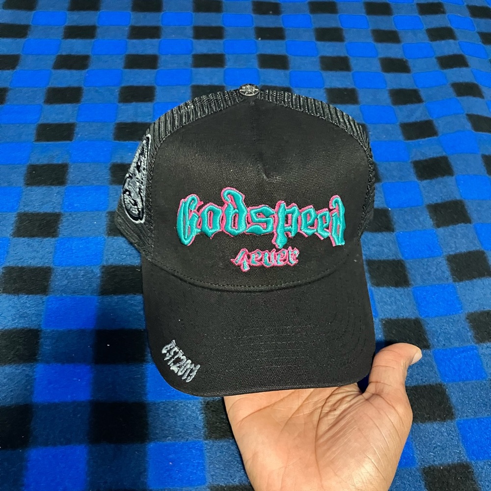Black Trucker Hat with Embroidered Design